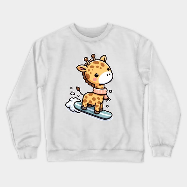 Cute giraffe Snowboarding Crewneck Sweatshirt by fikriamrullah